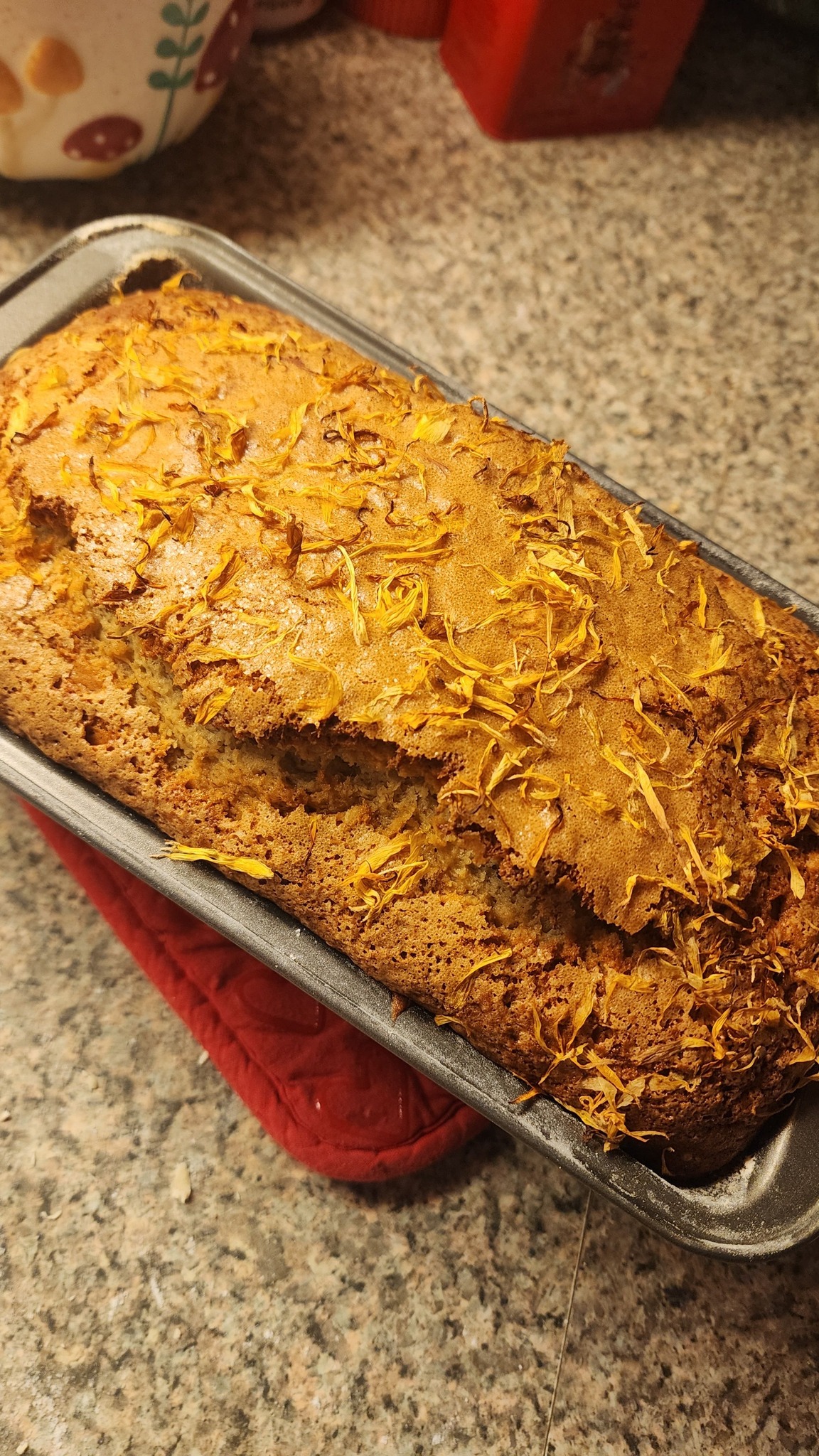 Image of a holistic treat, calendula banana bread.
